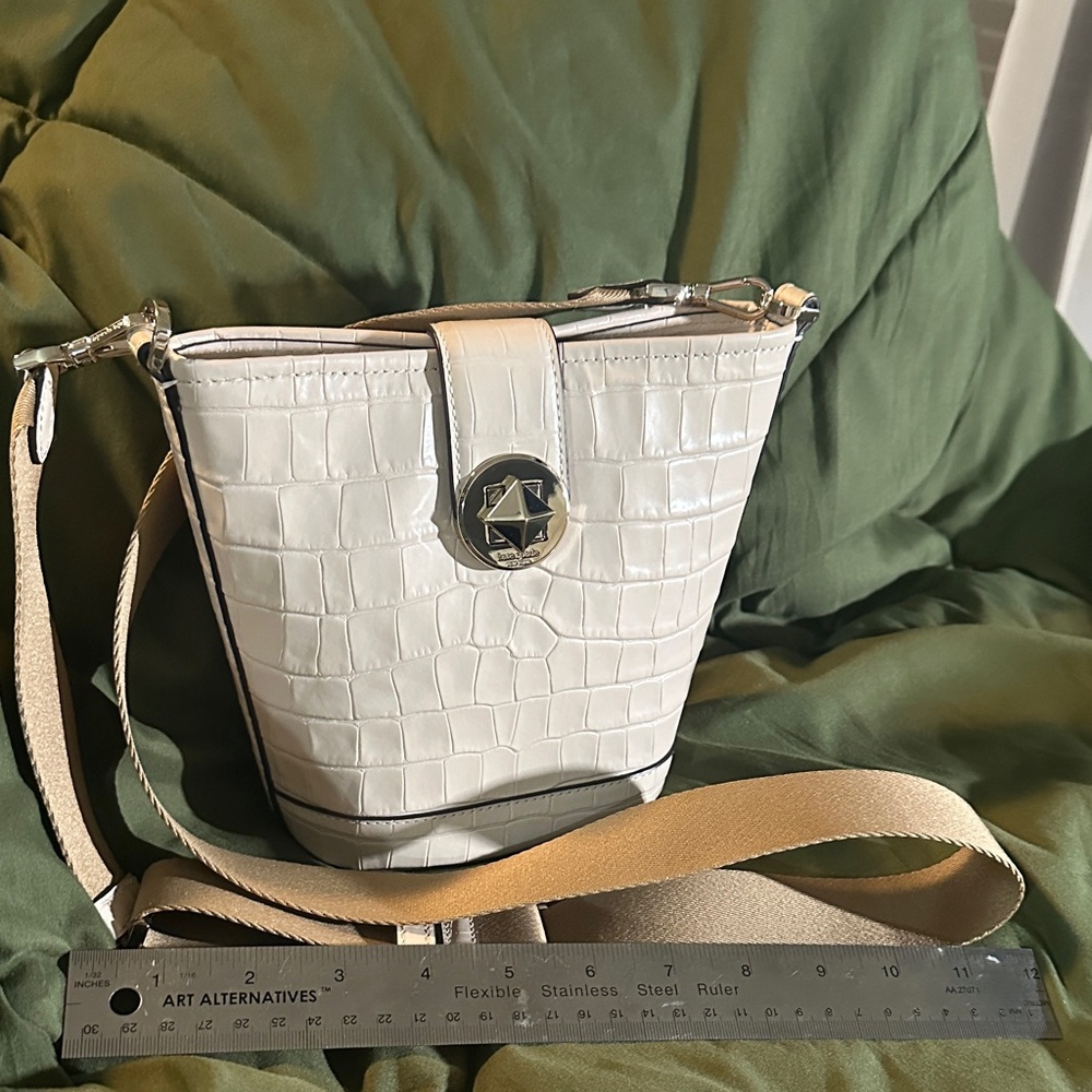 Kate Spade White Croc-Textured Bucket Crossbody
